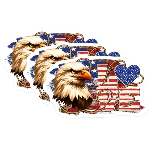 (3 Pack) American Eagle Decals - Patriotic Love Heart - USA Flag Decals - 3 Inches On Longest Side - Easy Peel & Apply - Made in USA - 3MCS6173