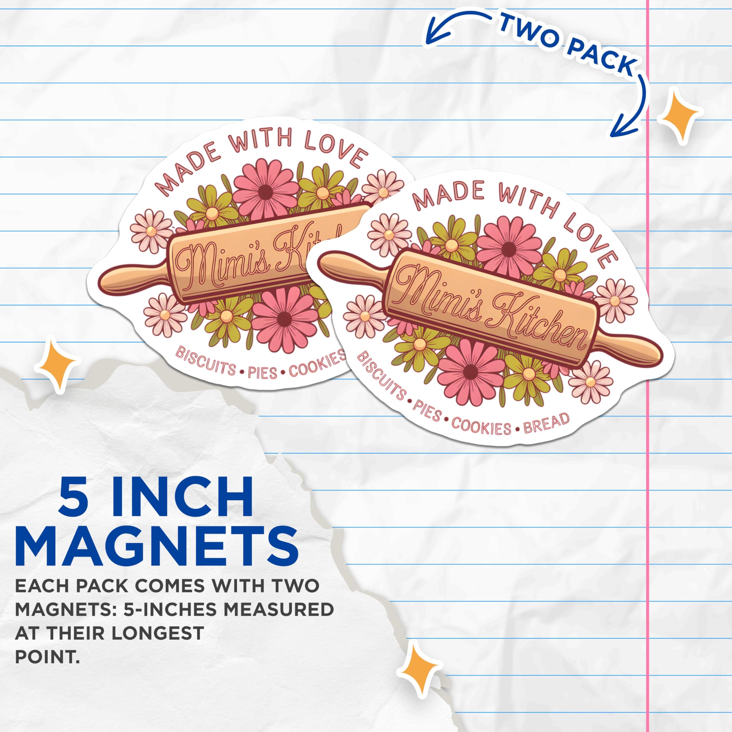 (2 Pack) Made with Love Magnets - Mimi's Kitchen - Biscuits Pies Cookies Bread - 5" On Longest Side - for Cars, Fridges, Toolboxes - Made in USA - MAG3649
