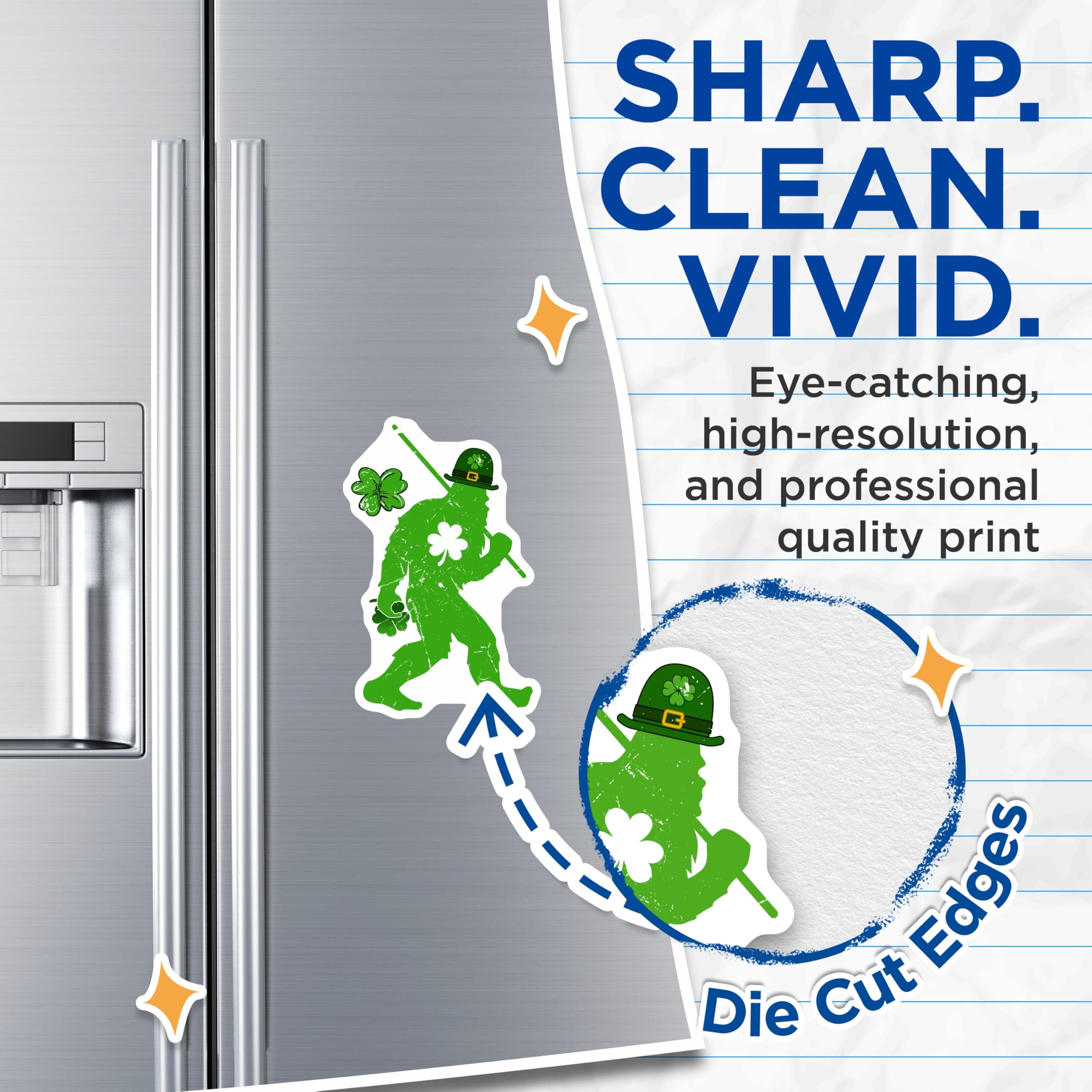 (2 Pack) Bigfoot Leprechaun Magnets - St Patricks Day Decor - Shamrock Sasquatch Art - 5 Inches On Longest Side - Thick Durable Magnet - Made in USA - MAG20947