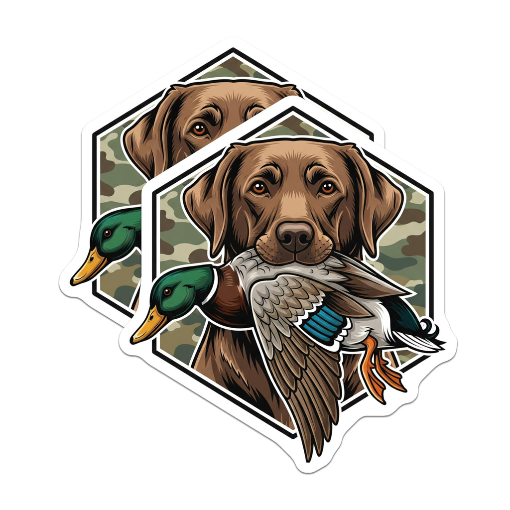 (2 Pack) Labrador Duck Hunting Magnets - Dog Breed Art - Camouflage Decor for Fridge - 5" On Longest Side - Premium Magnet - for Cars, Refrigerators, Toolboxes, Lockers - Made in USA - MAG17414