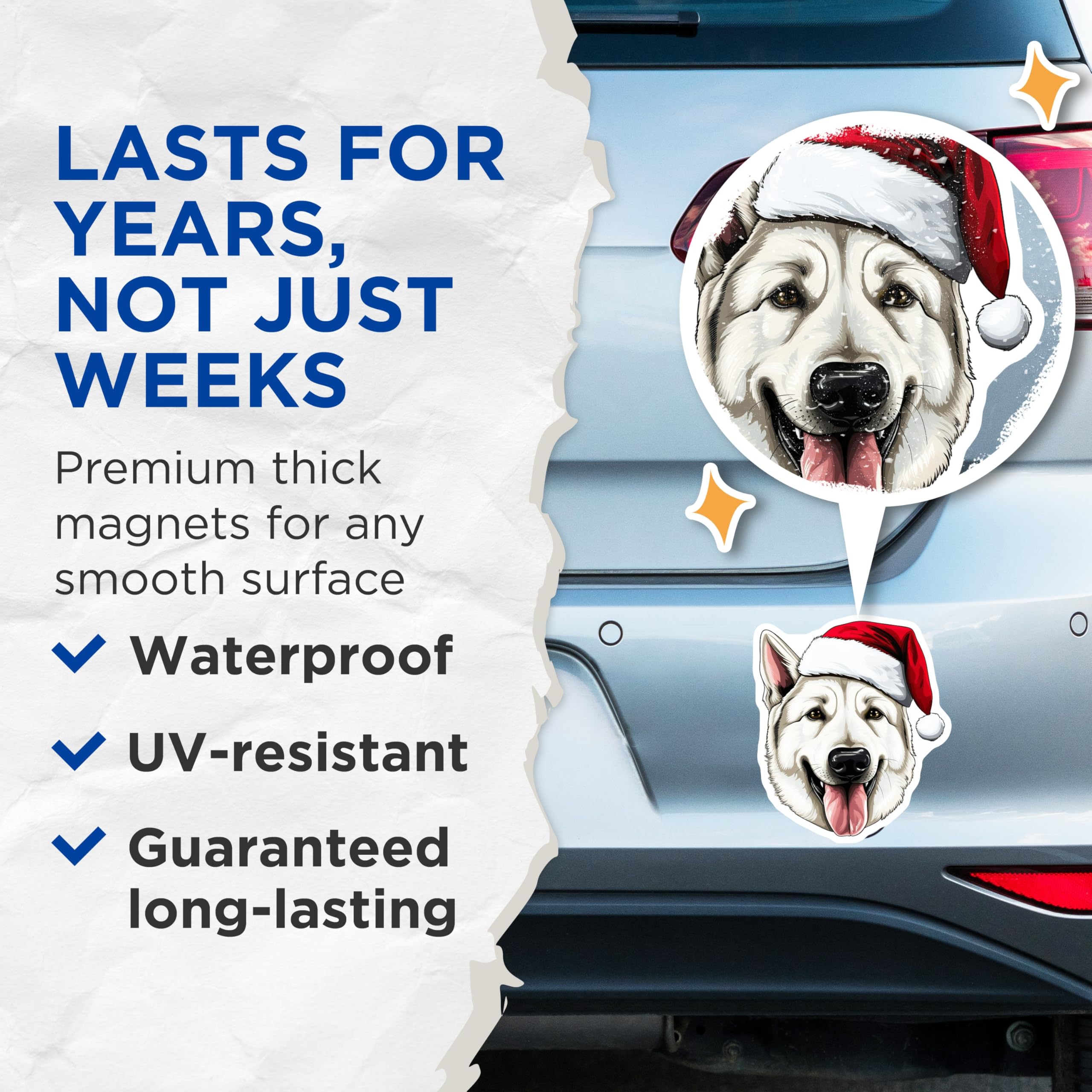 (2 Pack) Siberian Husky Christmas Magnets - Santa Hat Dog Magnet - Holiday Pet Fridge Magnets - 5 Inches On Longest Side - Thick Durable Magnet - Made in USA - MAG26243