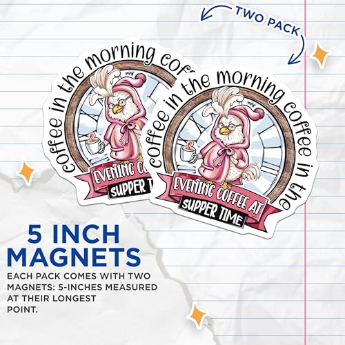 (2 Pack) Coffee in The Morning Magnets - Evening Coffee Time - Cute Owl Design - 5" On Longest Side - for Cars, Fridges, Toolboxes - Made in USA - MAG4369