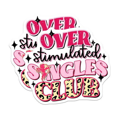 (2 Pack) Overstimulated Singles Club Magnets - Funny Singles Club Magnets - Humorous Relationship Magnets - 5" On Longest Side - for Cars, Refrigerators, Toolboxes, Lockers - Made in USA MAG3541