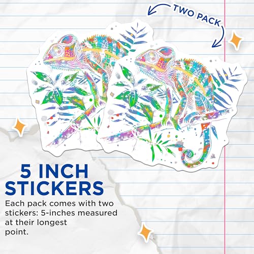 (2 Pack) Colorful Chameleon Stickers - Animal Artwork - Vibrant Reptile Decals - 5" On Longest Side - Sticks to Smooth Flat Surfaces - Made in USA - BMCS5567