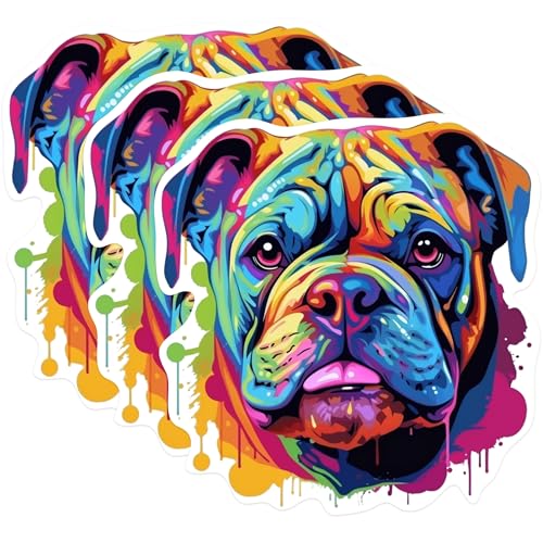 (3 Pack) Bulldog Decals - Colorful Dog - Pet Lover Laptop Decal - 3 Inches On Longest Side - Easy Peel & Apply - Made in USA - 3MCS0676