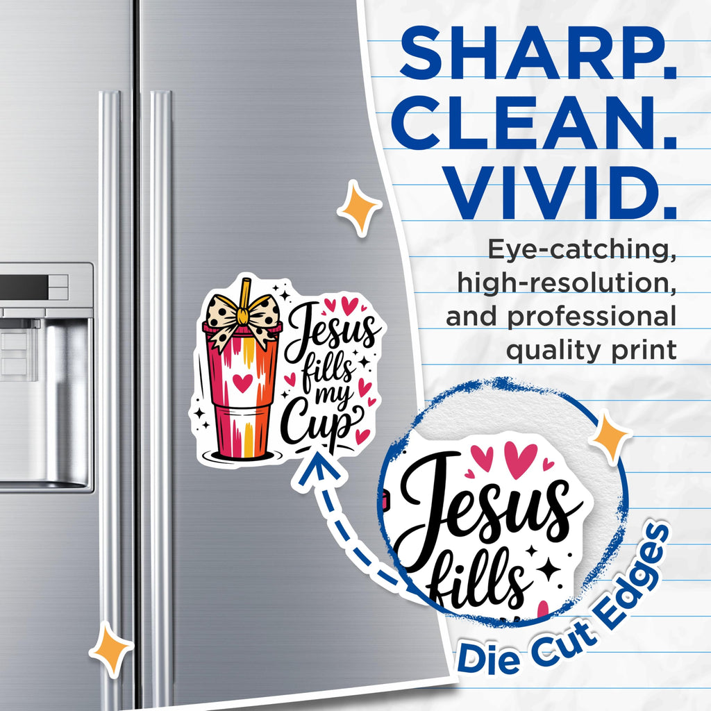 (2 Pack) Jesus Fills My Cup Magnets - Christian Faith Saying - Inspirational Religious Tumbler Decor - 5 Inches On Longest Side - Thick Durable Magnet - Made in USA - MAG21047