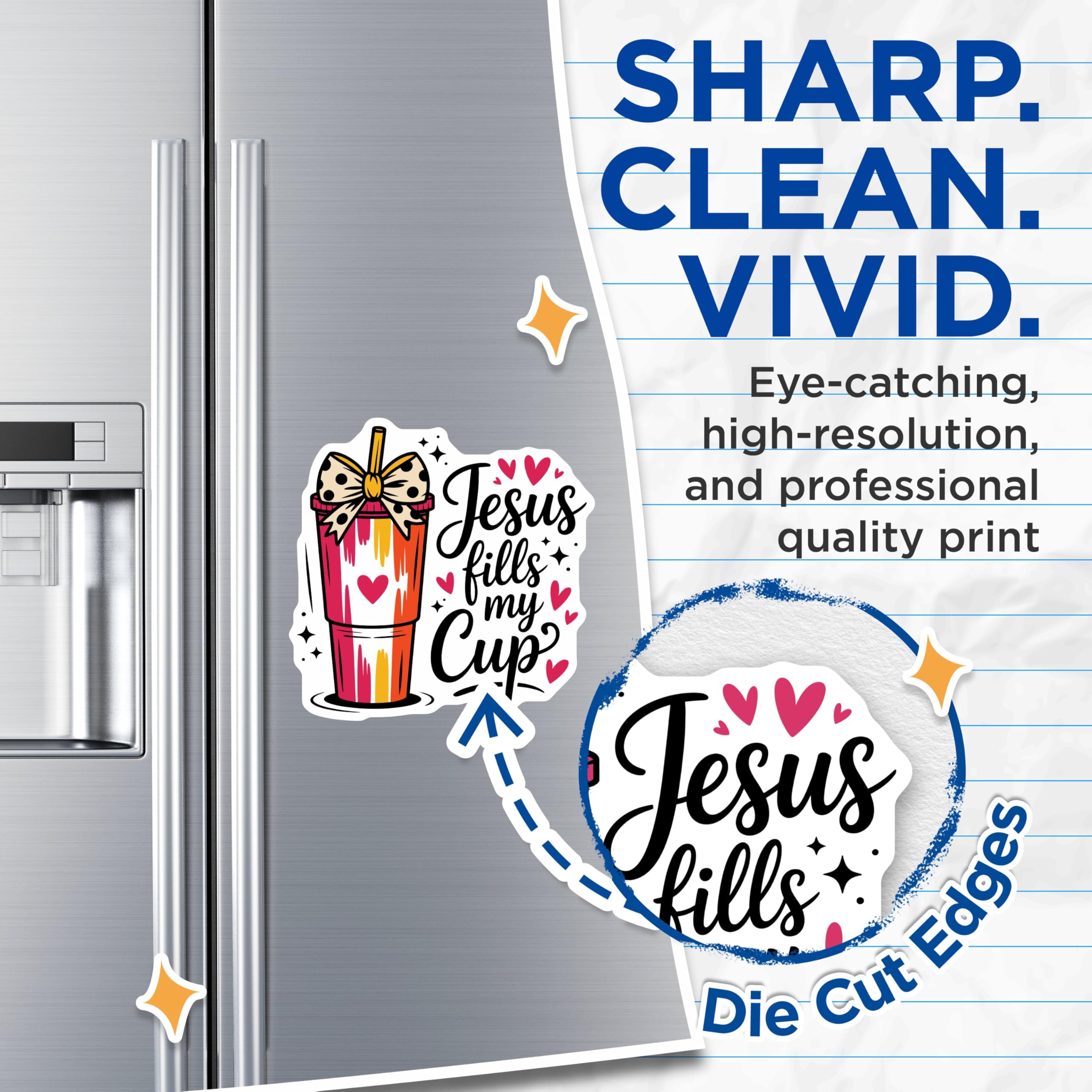 (2 Pack) Jesus Fills My Cup Magnets - Christian Faith Saying - Inspirational Religious Tumbler Decor - 5 Inches On Longest Side - Thick Durable Magnet - Made in USA - MAG21047