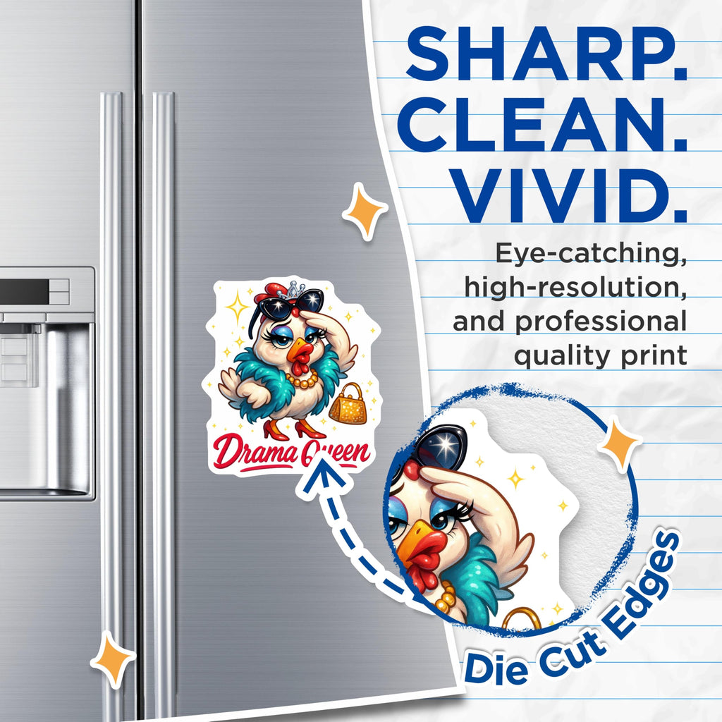 (2 Pack) Drama Queen Chicken Magnets - Sassy Hen Refrigerator Decor - Humorous Farm Animal Accent - 5 Inches On Longest Side - Thick Durable Magnet - Made in USA - MAG21197
