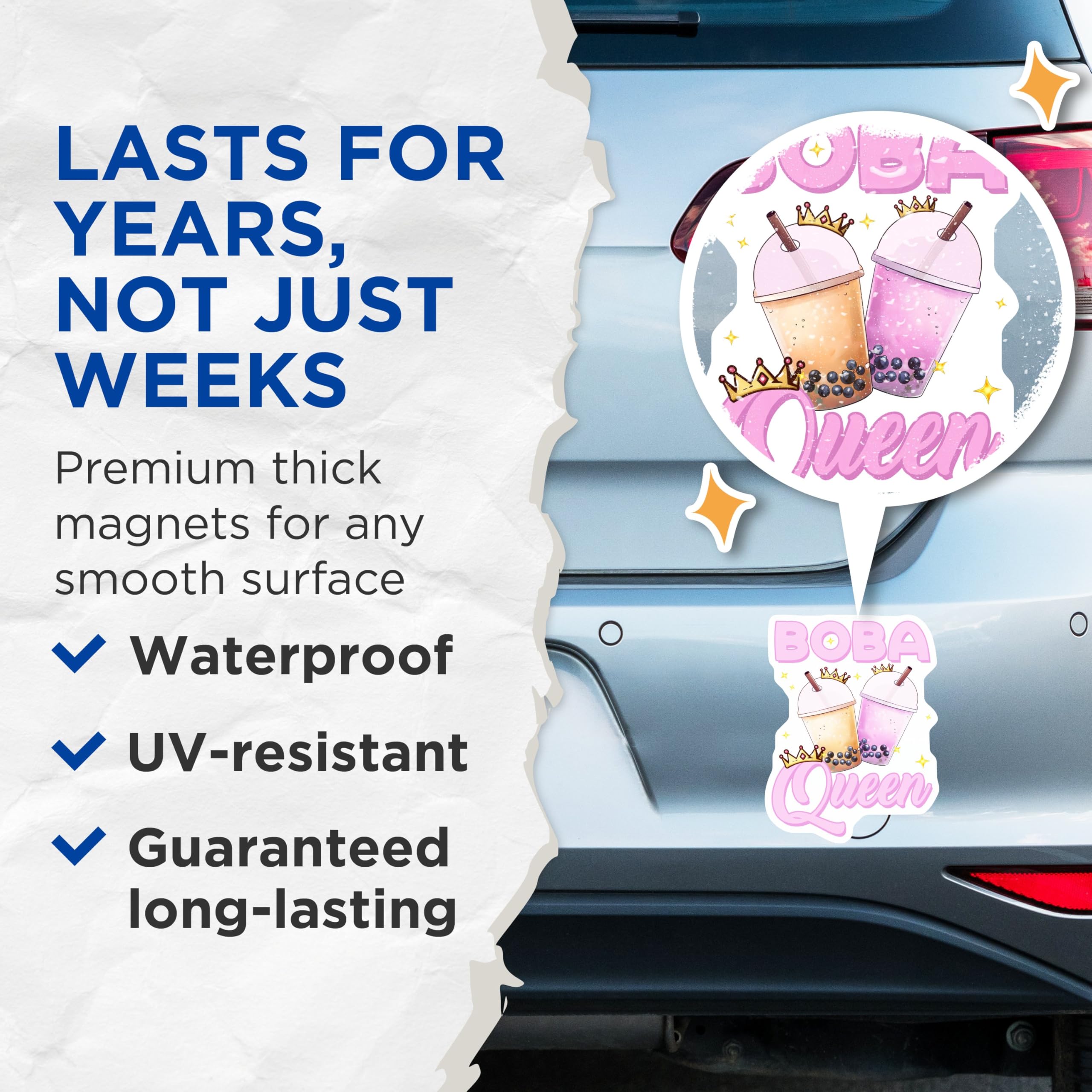 (2 Pack) Boba Queen Magnets - 5" On Longest Side - for Cars, Fridges, Toolboxes - Made in USA - MAG7746