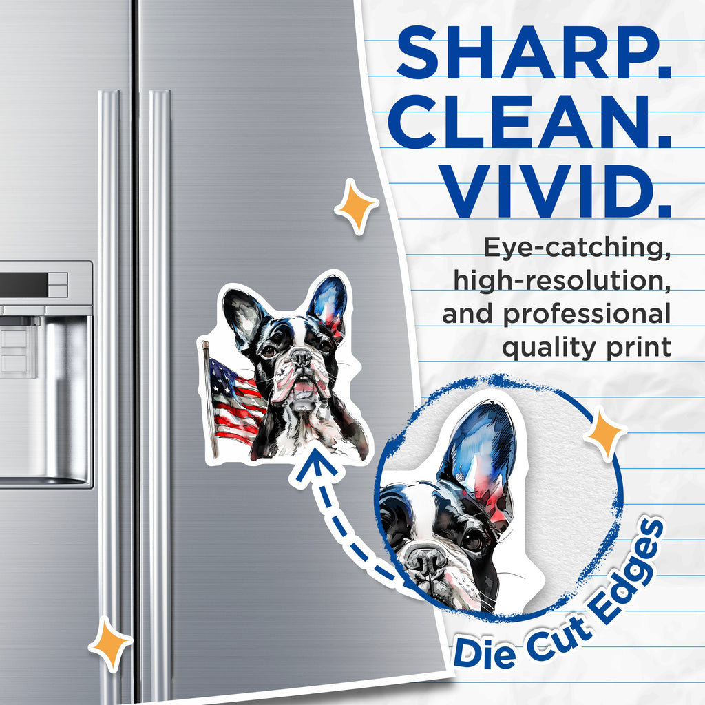 (2 Pack) Boston Terrier Magnets - American Flag Dog Art - Patriotic Pet Decor - Fridge Locker Accent - 5 Inches On Longest Side - Thick Durable Magnet - Made in USA - MAG39626