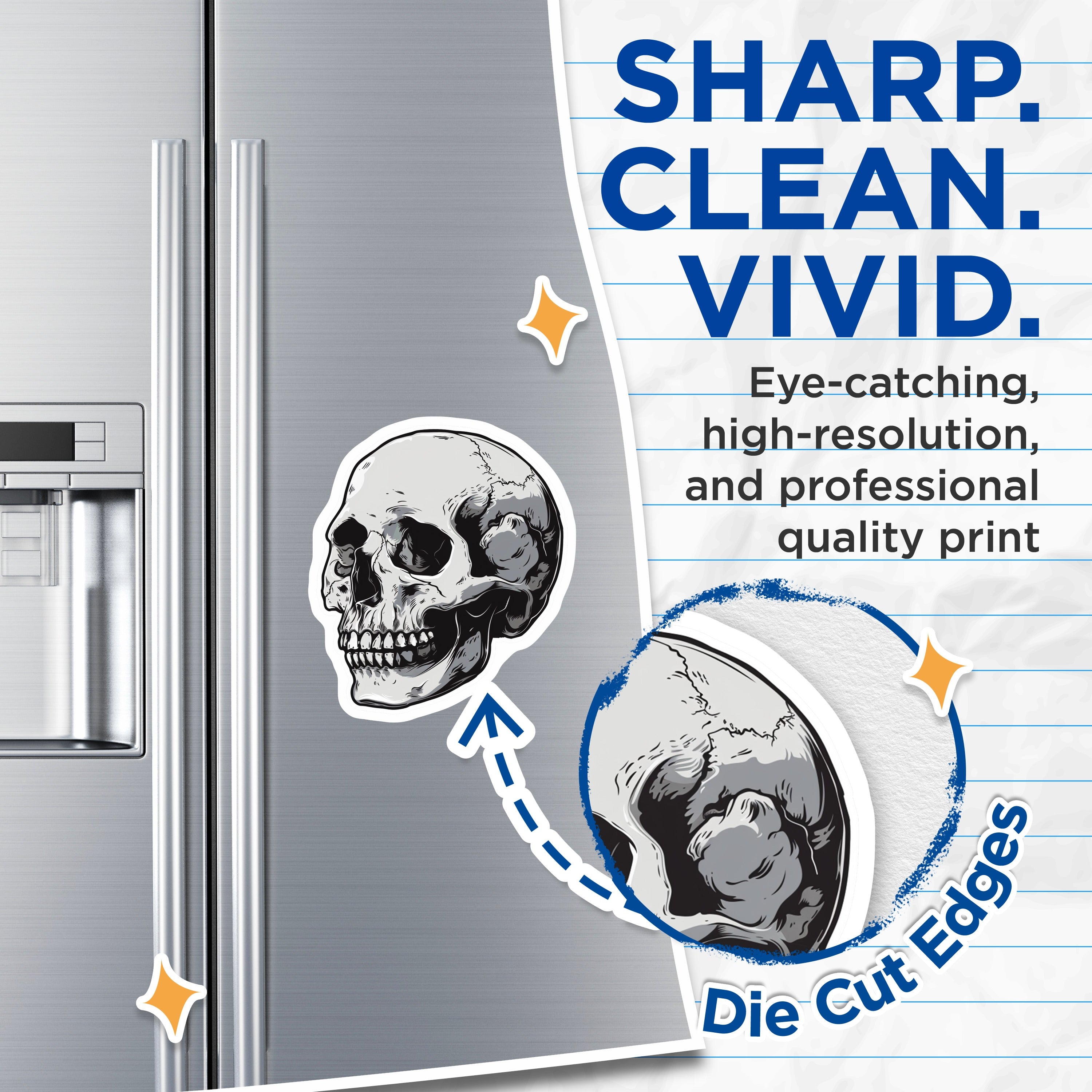 (2 Pack) Skull Magnets - Goth Decor - Edgy Skeleton Art - Halloween Refrigerator Accent - 5 Inches On Longest Side - Thick Durable Magnet - Made in USA - MAG38668