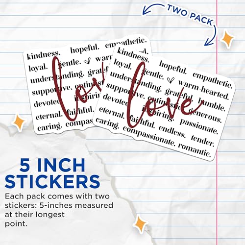 (2 Pack) Inspirational Word Stickers - Word Art Stickers - Kindness Stickers - 5" On Longest Side - Sticks to Smooth Flat Surfaces - Made in USA - BMCS5129