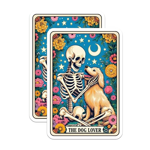 (2 Pack) Dog Lover Skeleton Stickers - Cute Dog Skeleton Art - Fun Loving Dog Skeleton Decal - 5" On Longest Side - Sticks to Smooth Flat Surfaces - Made in USA - BMCS4688