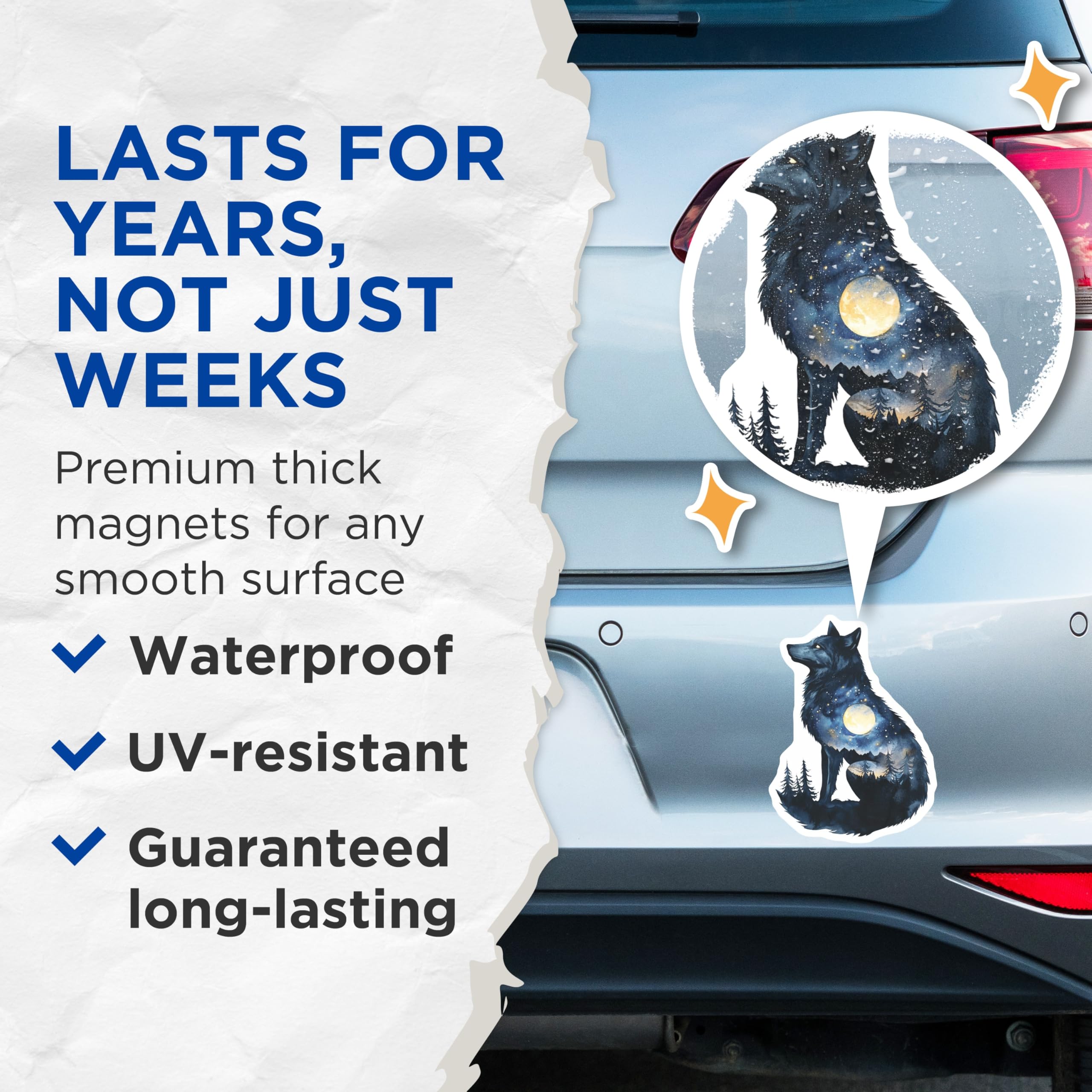 (2 Pack) Wolf Scene Magnets - Celestial Wolf Art - Nature Magnets - 5" On Longest Side - Premium Magnet - for Cars, Refrigerators, Toolboxes, Lockers - Made in USA - MAG14368
