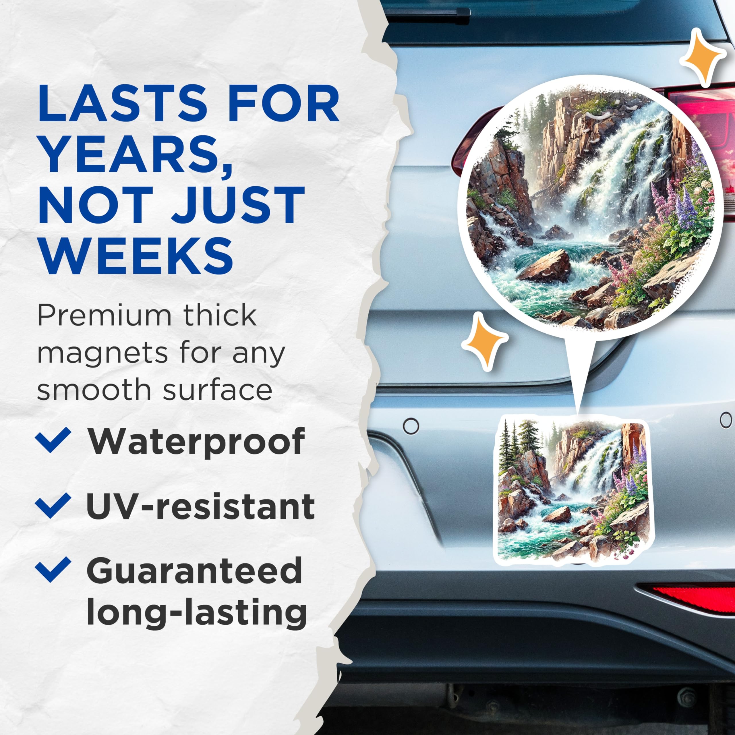 (2 Pack) Waterfall Magnets - Scenic Nature Landscape - Mountain River Home Decor - 5" On Longest Side - Premium Magnet - for Cars, Refrigerators, Toolboxes, Lockers - Made in USA - MAG17466