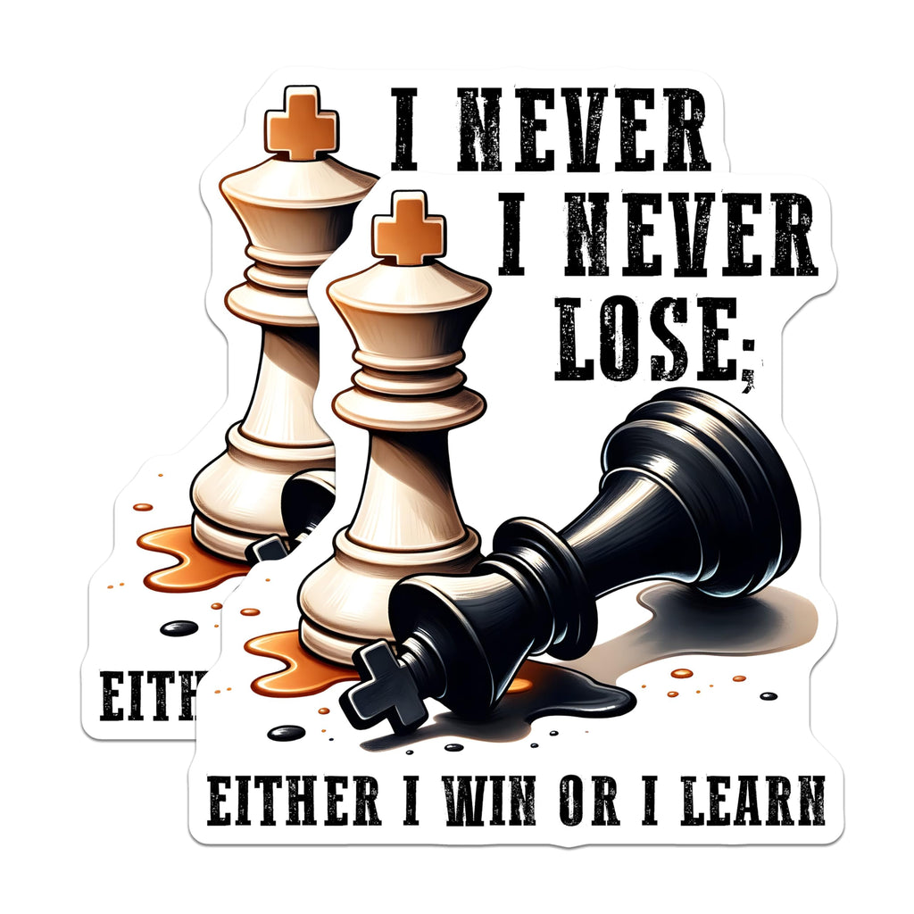 (2 Pack) Inspirational Chess Stickers - Motivational Chess Pieces Stickers - Win or Learn Quote Stickers - 5" On Longest Side - Sticks to Any Smooth Flat Surface - Made in USA - BMCS3193