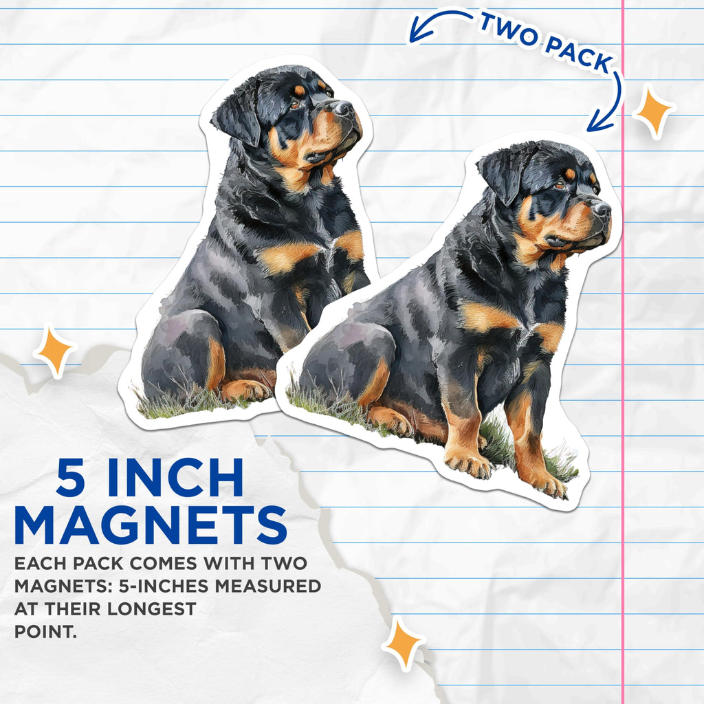 (2 Pack) Rottweiler Dog Magnets - Cute Puppy Decor - Dog Lover Accessories - 5" On Longest Side - Premium Magnet - for Cars, Refrigerators, Toolboxes, Lockers - Made in USA - MAG16440