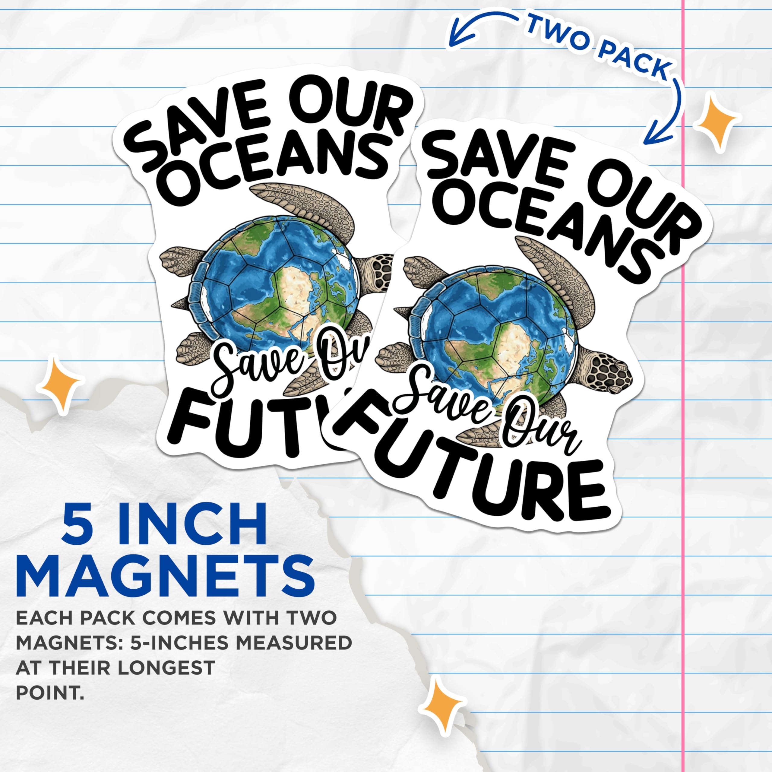 (2 Pack) Save Our Oceans Magnets - Earth Day Sea Turtle Design - Environmental Protection Awareness Decor for Nature Lovers - 5 Inches On Longest Side - Thick Durable Magnet - Made in USA - MAG21584