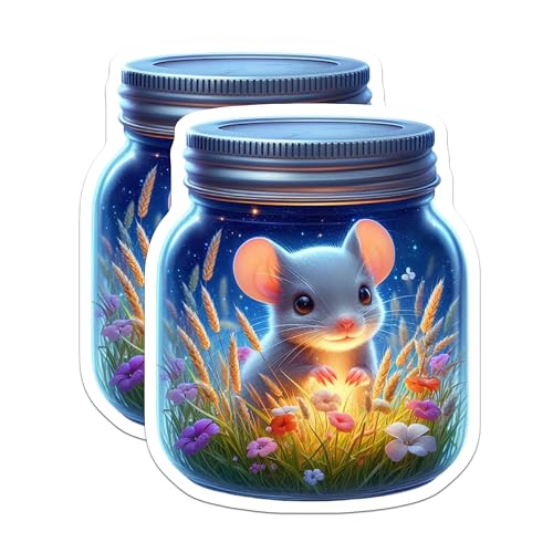 (2 Pack) Cute Mouse Stickers - Animal Illustration - Nature Art Stickers - 5" On Longest Side - Sticks to Smooth Flat Surfaces - Made in USA - BMCS9369