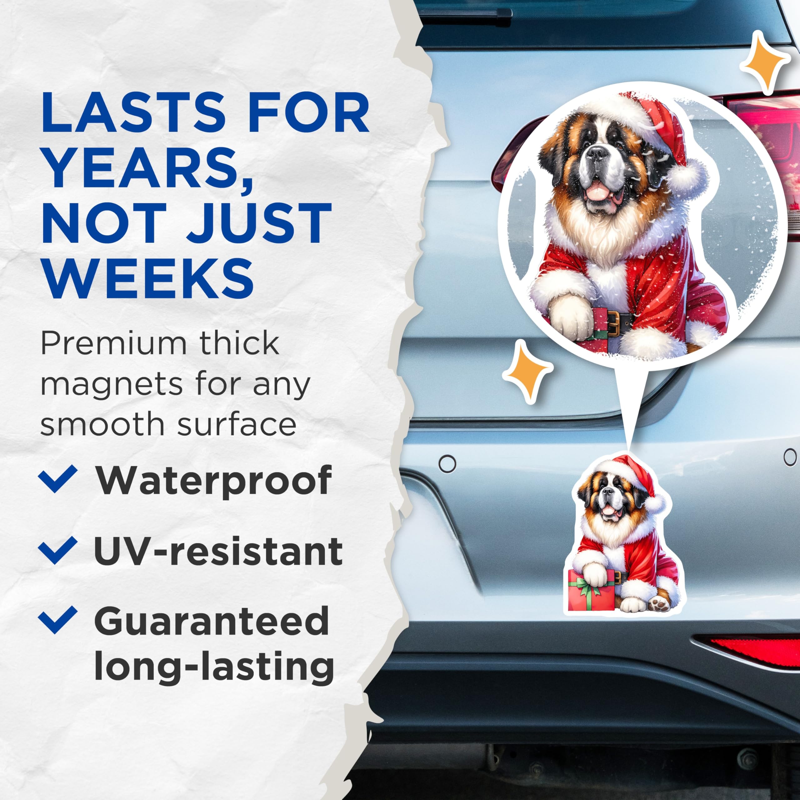 (2 Pack) Santa St Bernard Dog Magnets - Christmas Pet Decor - Holiday Fridge Accent for Animal Lovers - 5 Inches On Longest Side - Thick Durable Magnet - Made in USA - MAG27655