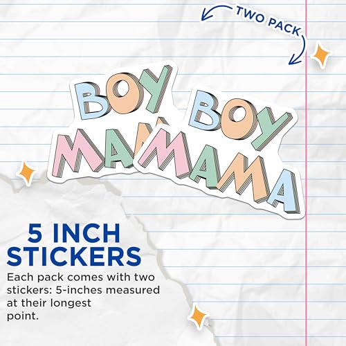 (2 Pack) Boy Mama Stickers - Cute Mom Life - Colorful Motherhood Decal - 5" On Longest Side - Sticks to Smooth Flat Surfaces - Made in USA - BMCS7706