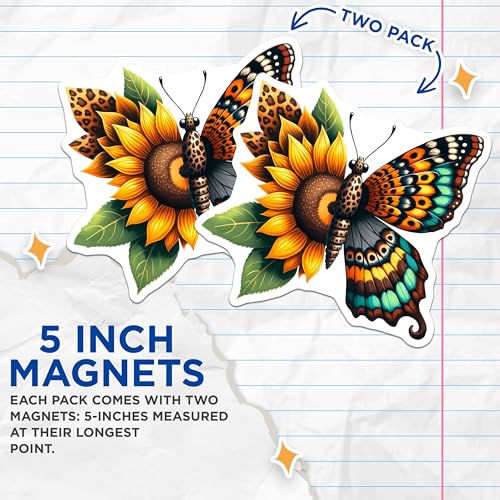 (2 Pack) Butterfly Flower Art Magnets - 5" On Longest Side - for Cars, Fridges, Toolboxes - Made in USA - MAG7976