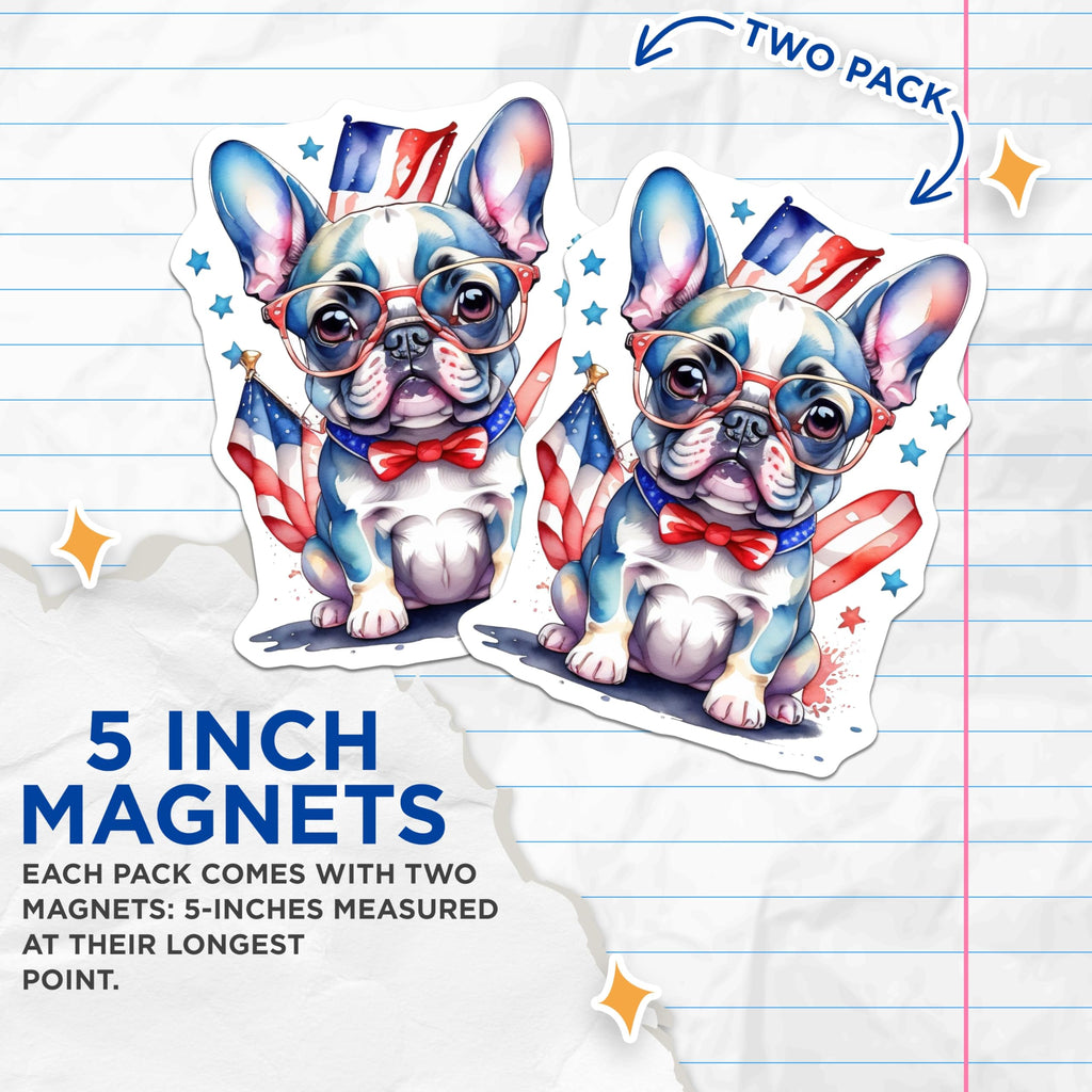 (2 Pack) Patriotic Bulldog Magnets - American Flag Dog - 4th of July Refrigerator Decor - 5" On Longest Side - Premium Magnet - for Cars, Refrigerators, Toolboxes, Lockers - Made in USA - MAG15588