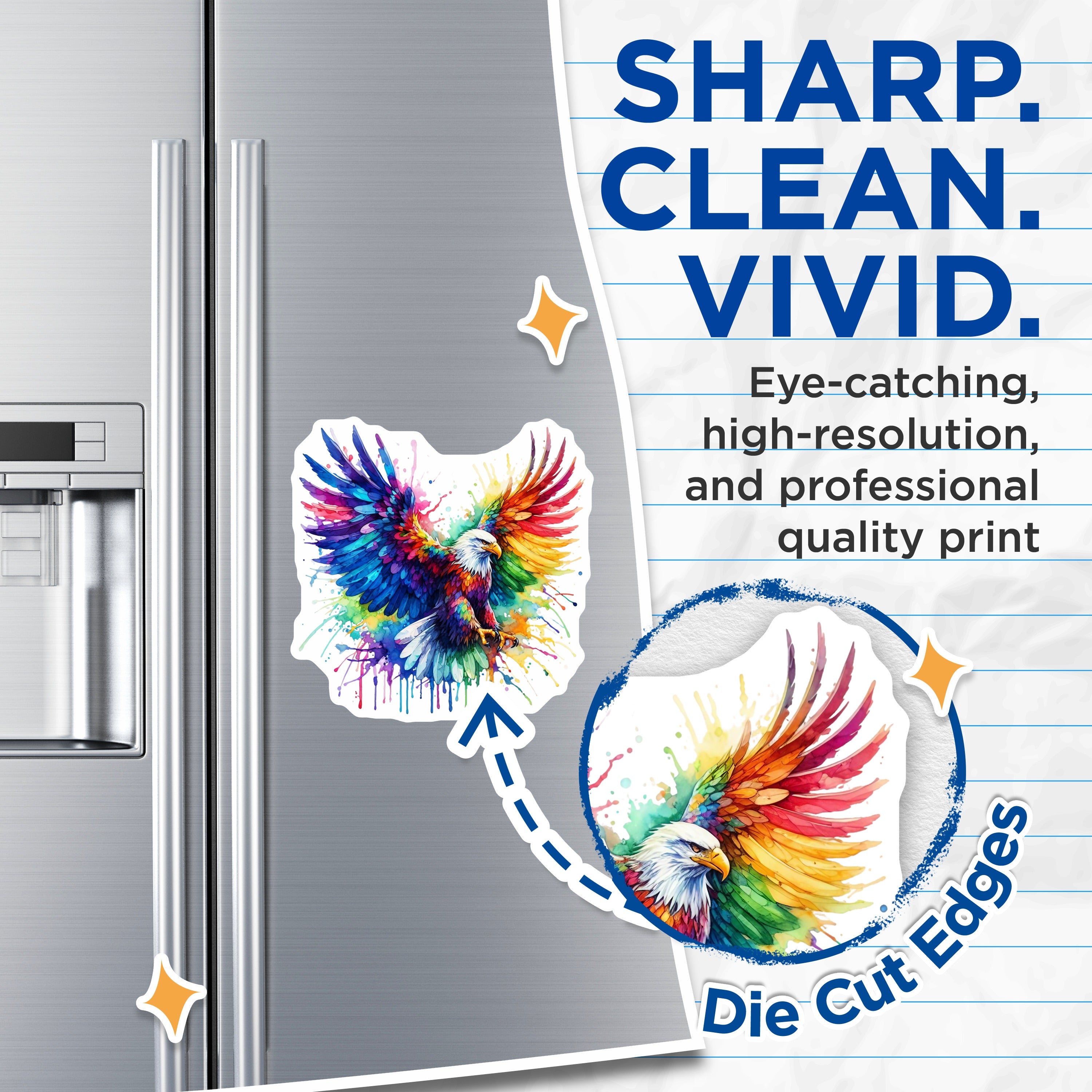 (2 Pack) Watercolor Eagle Magnets - Rainbow Bird Art - Freedom Symbol Decor - Fridge Locker Display - 5 Inches On Longest Side - Thick Durable Magnet - Made in USA - MAG37831