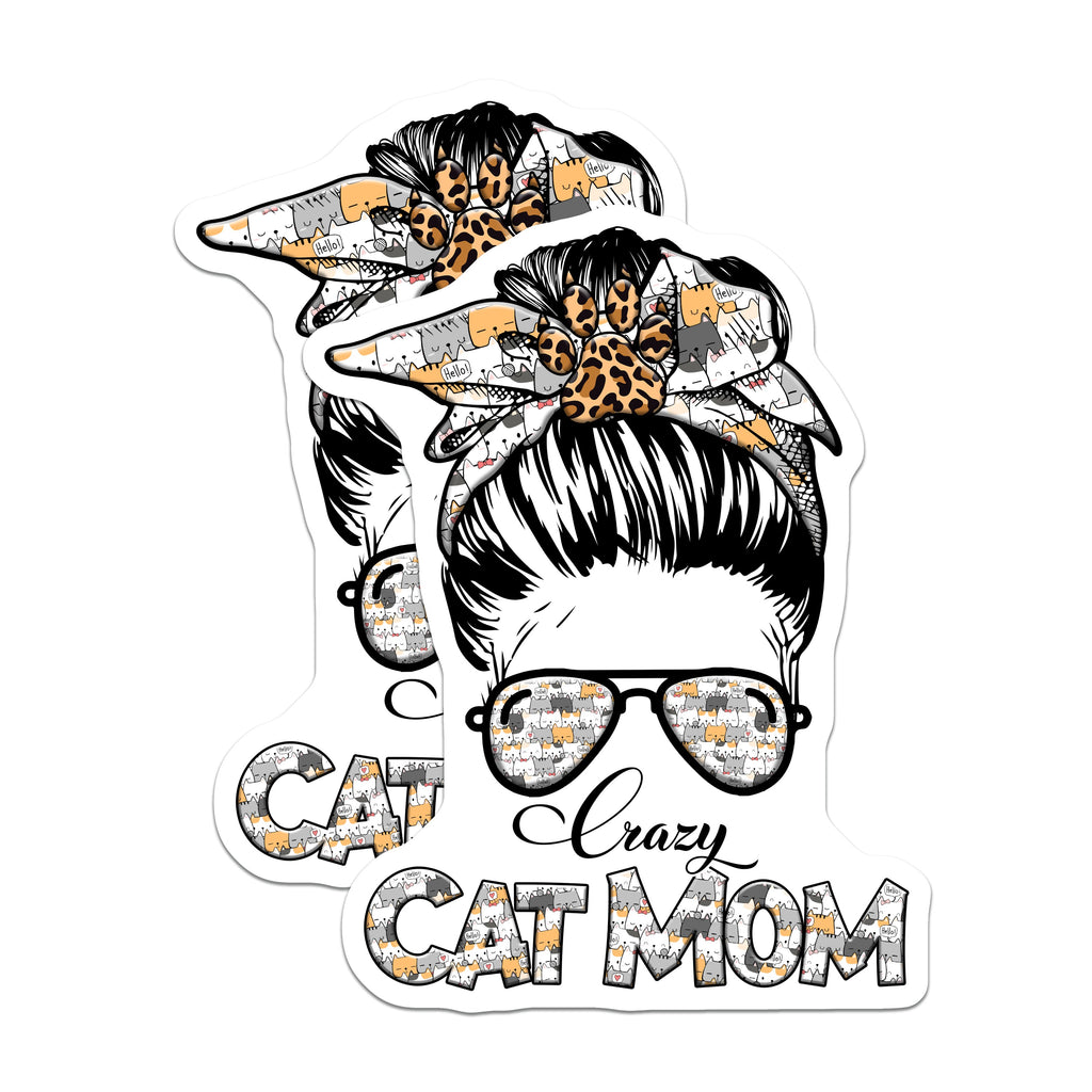 (2 Pack) Crazy Cat Mom Magnets - Messy Bun Cat Lover - Pet Parent Refrigerator Decor - 5 Inches On Longest Side - Thick Durable Magnet - Made in USA - MAG36457
