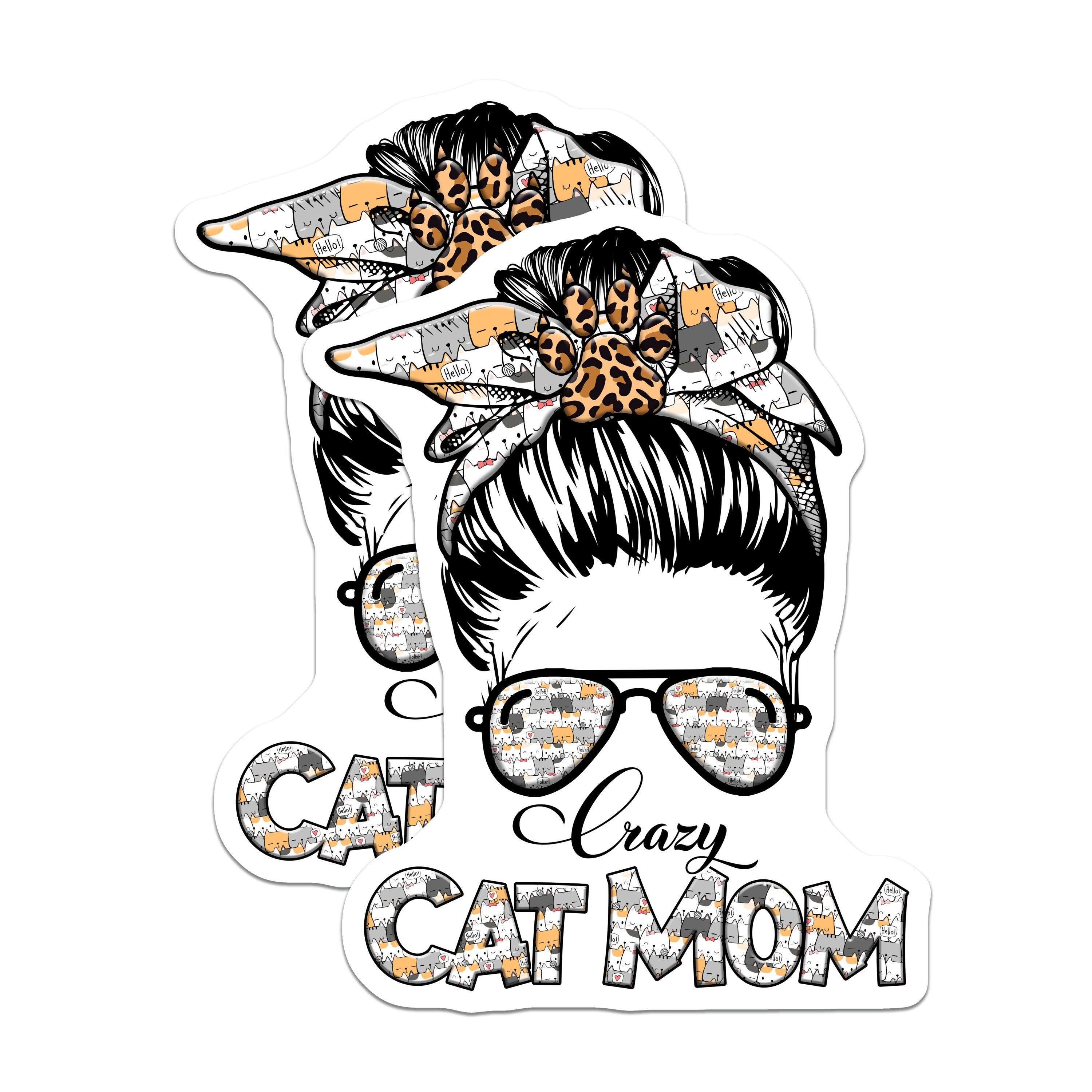 (2 Pack) Crazy Cat Mom Magnets - Messy Bun Cat Lover - Pet Parent Refrigerator Decor - 5 Inches On Longest Side - Thick Durable Magnet - Made in USA - MAG36457