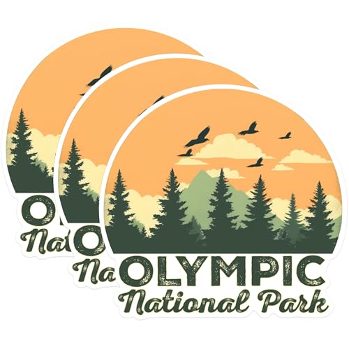 (3 Pack) Olympic National Park Decals - PNW Decal - Forest Nature Decals - 3 Inches On Longest Side - Easy Peel & Apply - Made in USA - 3MCS1371