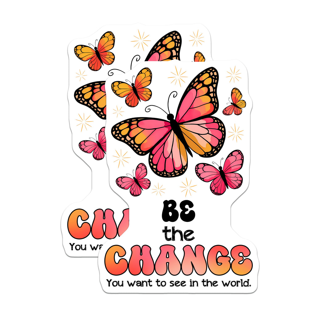 (2 Pack) Be The Change Quote Magnets - Butterfly Inspirational Decor - Positive Affirmation Fridge Locker Student Teacher - 5 Inches On Longest Side - Thick Durable Magnet - Made in USA - MAG39031