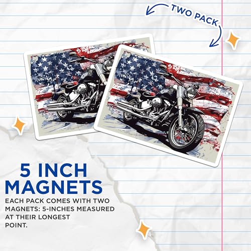 (2 Pack) Motorcycle Freedom Magnets Magnets - American Flag - Patriotic Decor - 5" On Longest Side - Made in USA - Sticks to Refrigerators & Metal Surfaces - MAG9206