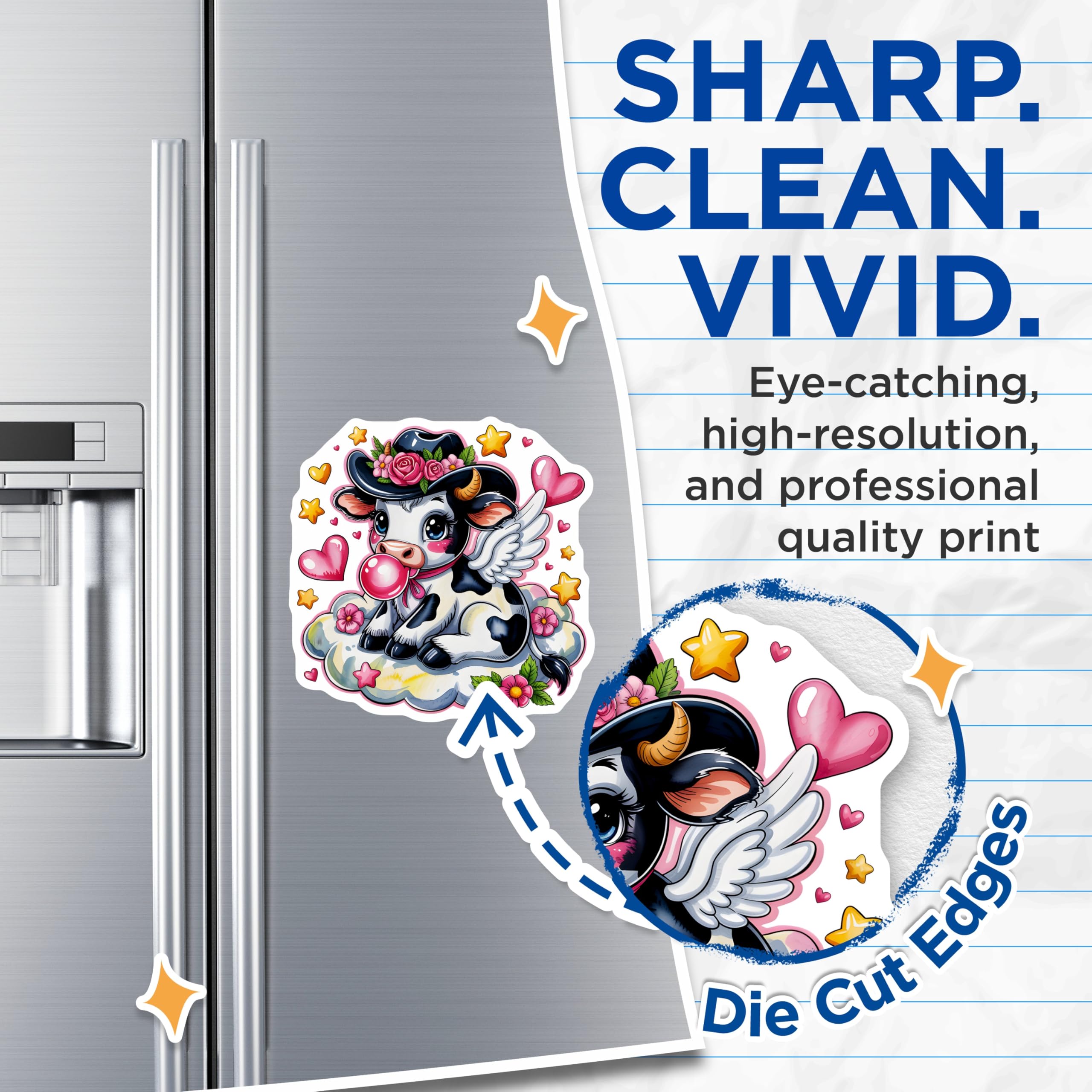 (2 Pack) Cow Magnets - Cute Cowgirl Bubbles - Winged Cloud Cow Fridge Decor - 5" On Longest Side - Premium Magnet - for Cars, Refrigerators, Toolboxes, Lockers - Made in USA - MAG15773