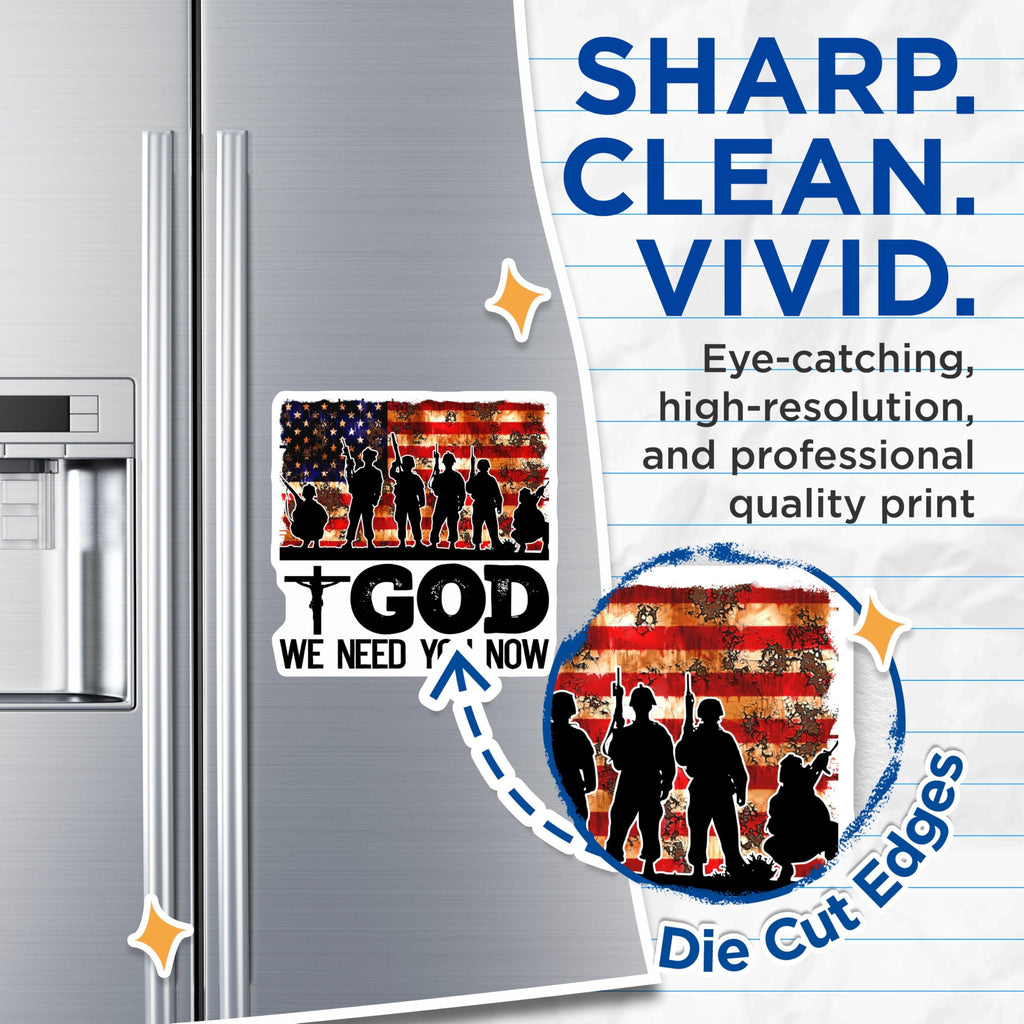 (2 Pack) God We Need You Now Magnets - Patriotic Soldier Silhouette - 5" On Longest Side - for Cars, Fridges, Toolboxes - Made in USA - MAG5613
