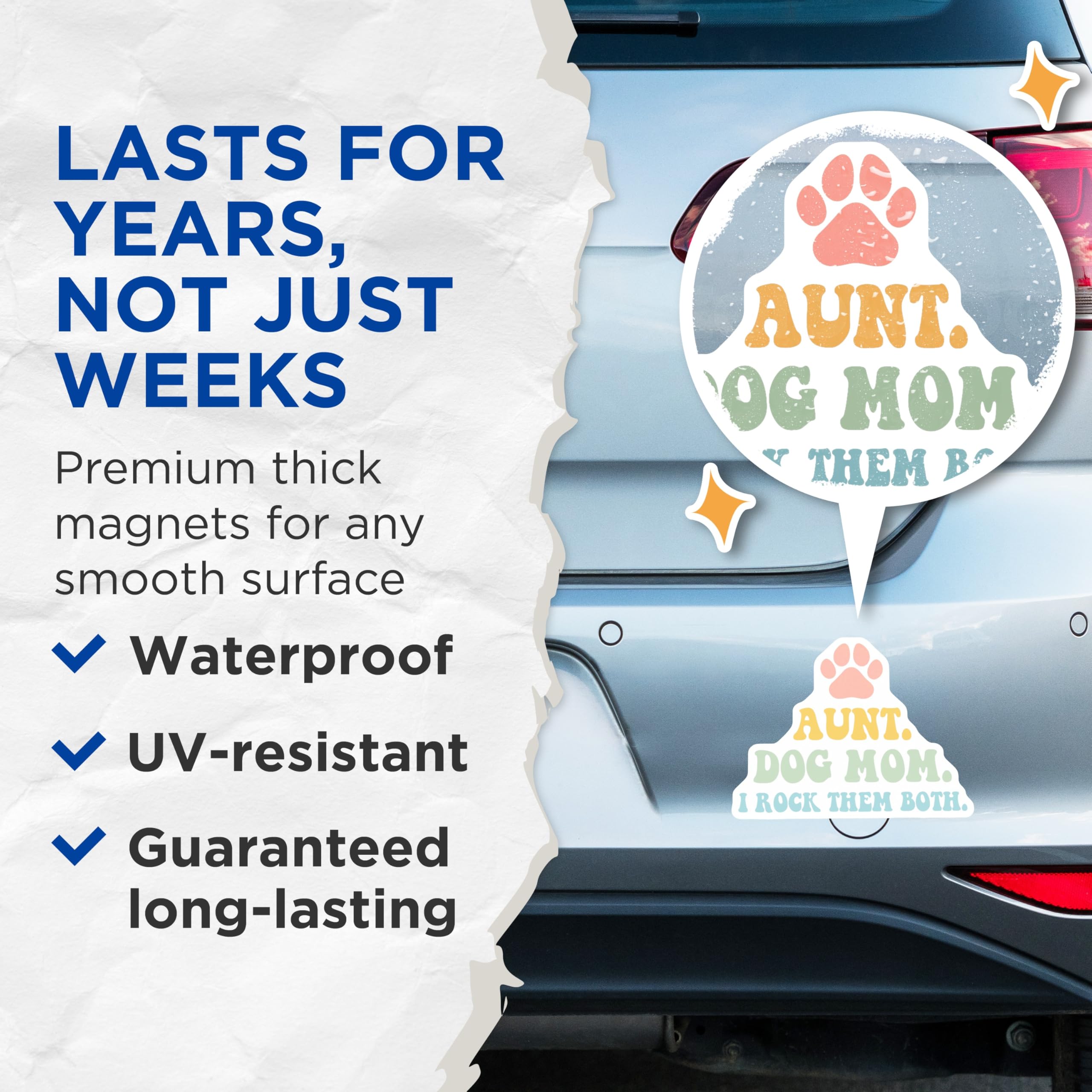 (2 Pack) Aunt Dog Mom Magnets - Groovy Dog Lover Fridge Decor - Proud Pet Parent Locker Accessory - 5 Inches On Longest Side - Thick Durable Magnet - Made in USA - MAG30868
