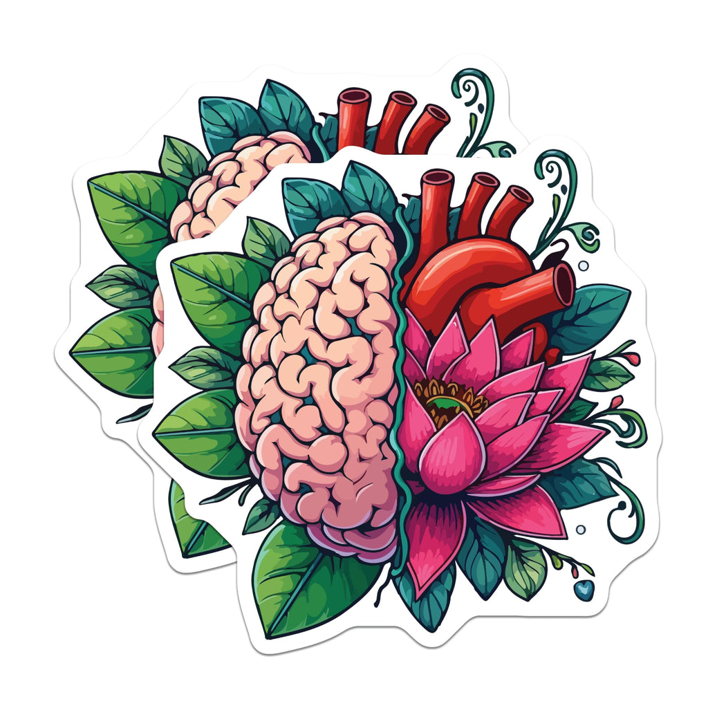 (2 Pack) Brain Heart Lotus Magnets - Anatomical Art Magnet - Mind Body Spirit Decor - 5 Inches On Longest Side - Thick Durable Magnet - Made in USA - MAG20084