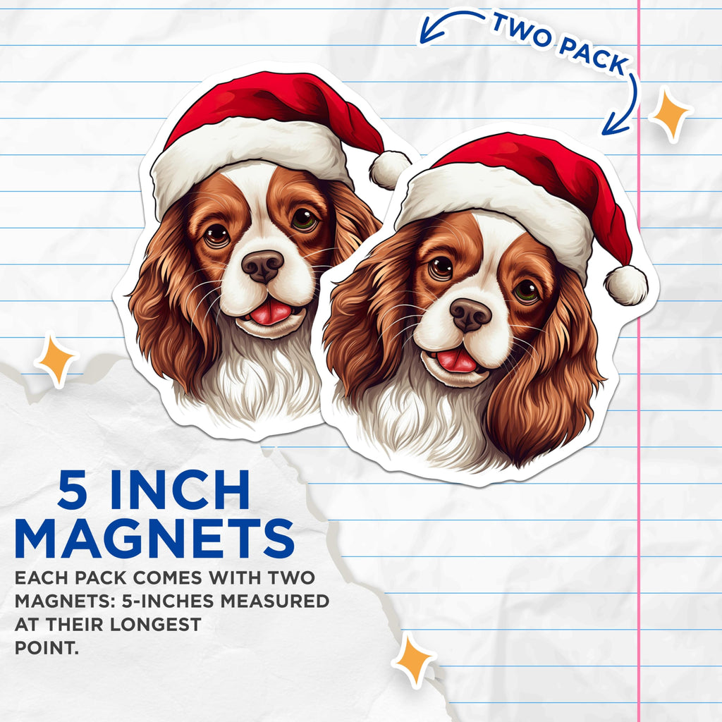 (2 Pack) Cavalier King Charles Spaniel Magnets - Santa Hat Dog - Christmas Pet Refrigerator Decor - Holiday Dog Lover Item - 5 Inches On Longest Side - Thick Durable Magnet - Made in USA - MAG26419