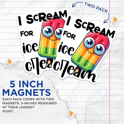 (2 Pack) I Scream for Ice Cream Magnets Magnets - Cute Rainbow Popsicle Decoration - Fun Kitchen Accessories - 5" On Longest Side - Made in USA - Sticks to Refrigerators & Metal Surfaces - MAG8788