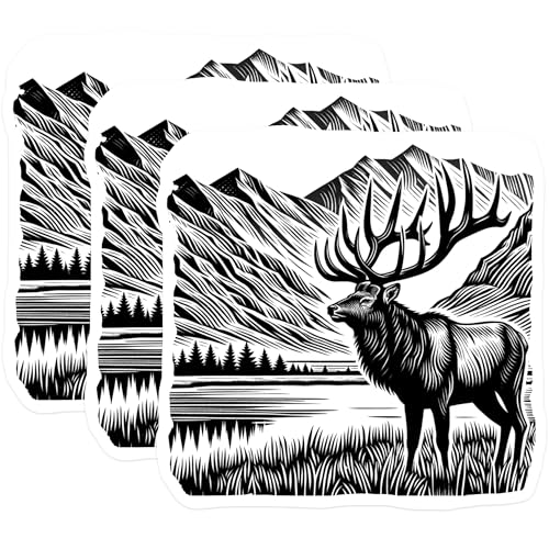 (3 Pack) Elk Decals - Mountain Scene Stickers - Wildlife Laptop Decals - 3 Inches On Longest Side - Easy Peel & Apply - Made in USA - 3MCS4814