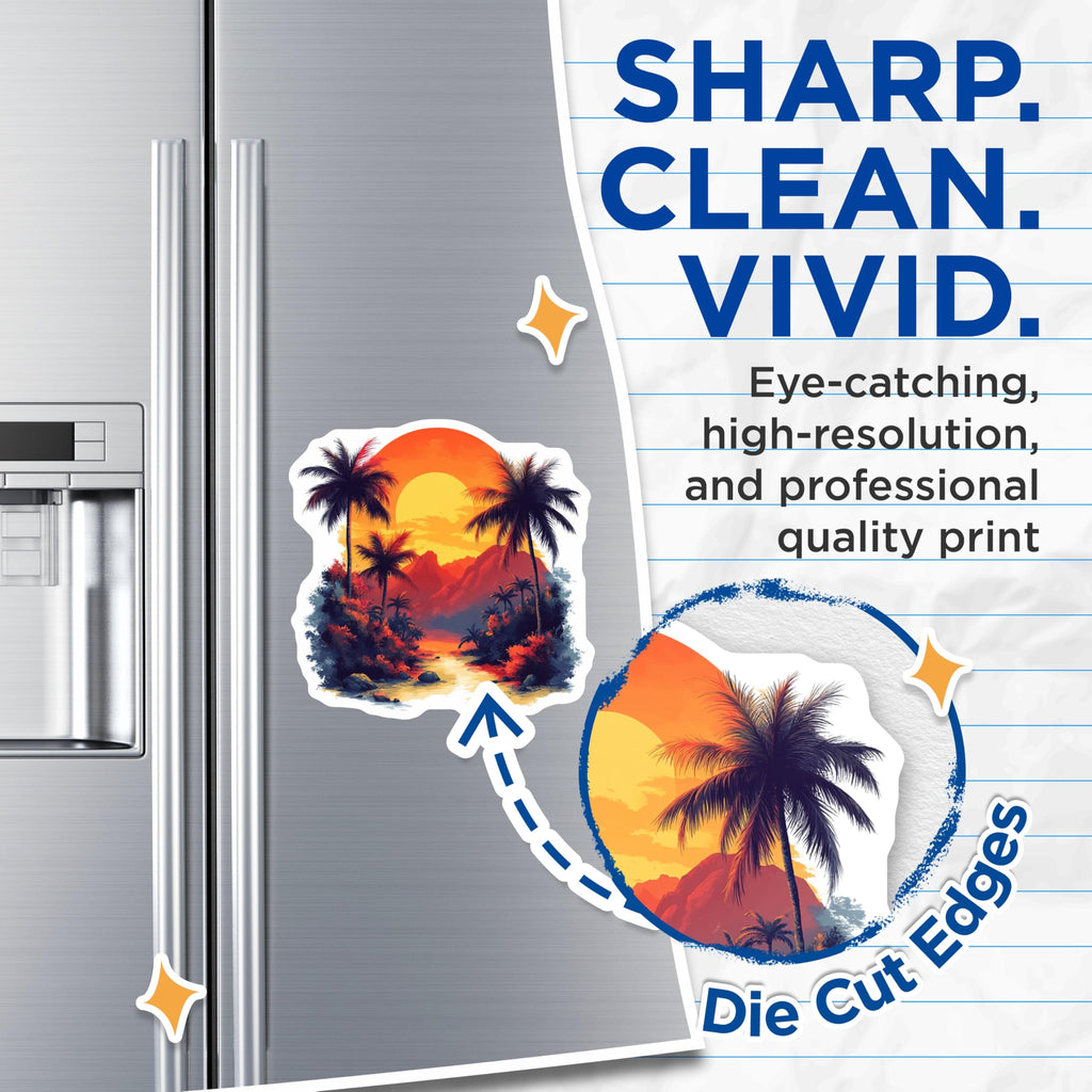 (2 Pack) Tropical Sunset Magnets - Palm Tree Landscape Art - Beachy Fridge Decor Aesthetic - 5 Inches On Longest Side - Thick Durable Magnet - Made in USA - MAG27761