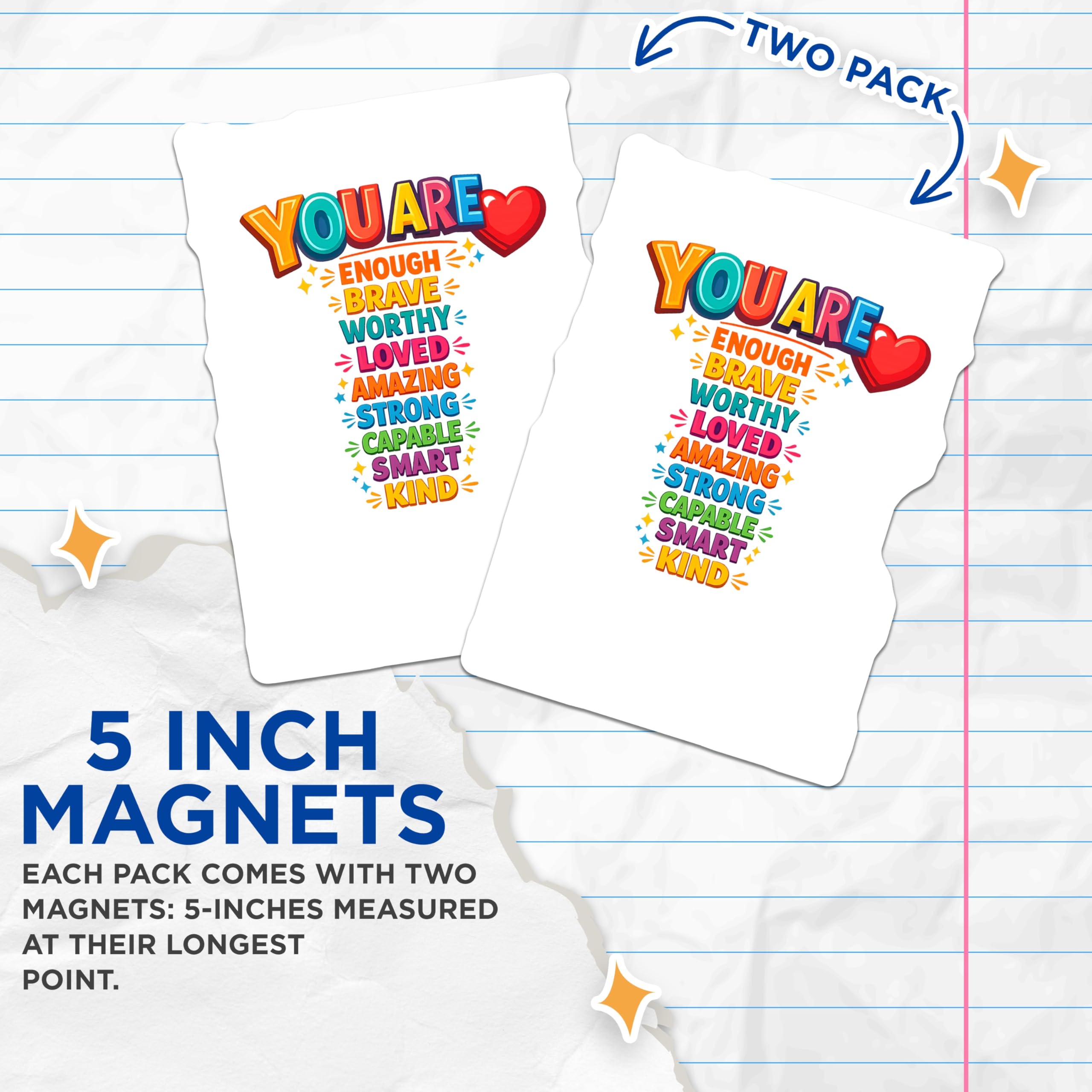 (2 Pack) You are Enough Magnets - Positive Affirmation Decor - Inspirational Quote Motivation Self Love Statement - 5 Inches On Longest Side - Thick Durable Magnet - Made in USA - MAG22920