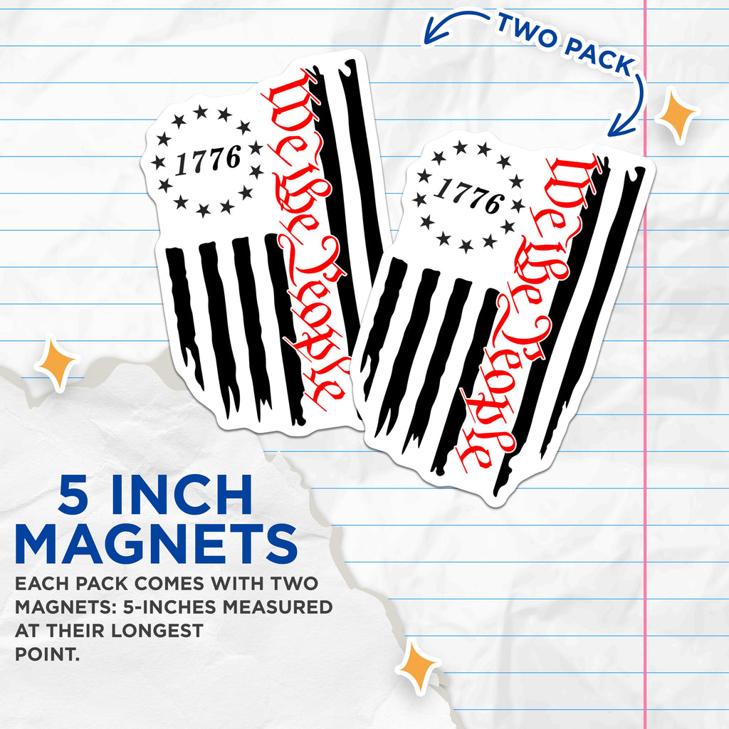 (2 Pack) 1776 We The People Magnets - Distressed American Flag - Conservative USA History - Freedom Declaration - 5 Inches On Longest Side - Thick Durable Magnet - Made in USA - MAG39129