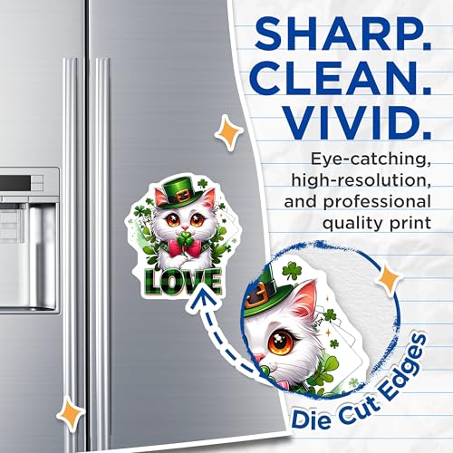 (2 Pack) St Patricks Day Cat Magnets - Cute Clover Cats - Adorable St Patricks Day Decor - 5" On Longest Side - for Cars, Fridges, Toolboxes - Made in USA - MAG8106