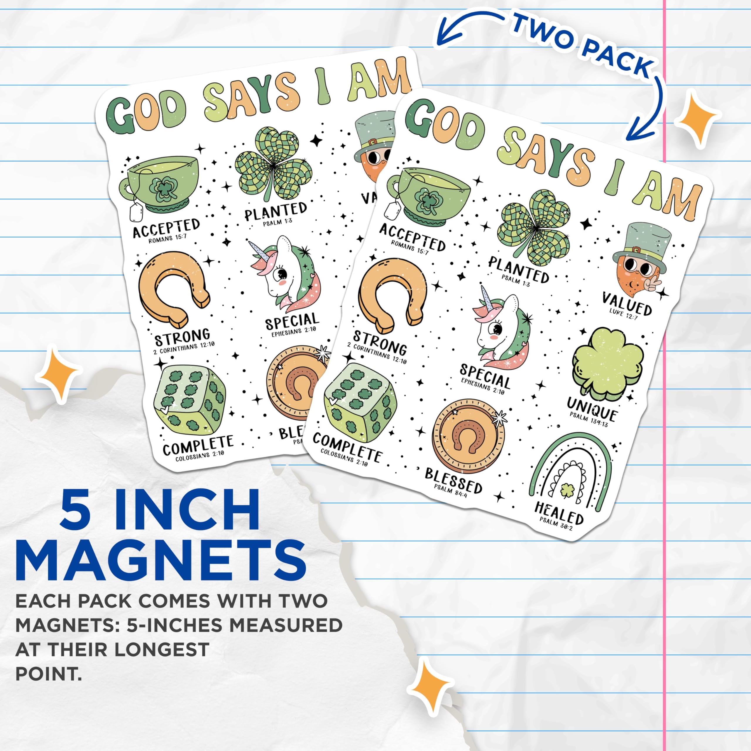 (2 Pack) God Says I Am Magnets - Christian Affirmation - Spiritual Motivation - Bible Verse Decor - St Patricks Day Faith - 5 Inches On Longest Side - Thick Durable Magnet - Made in USA - MAG19764