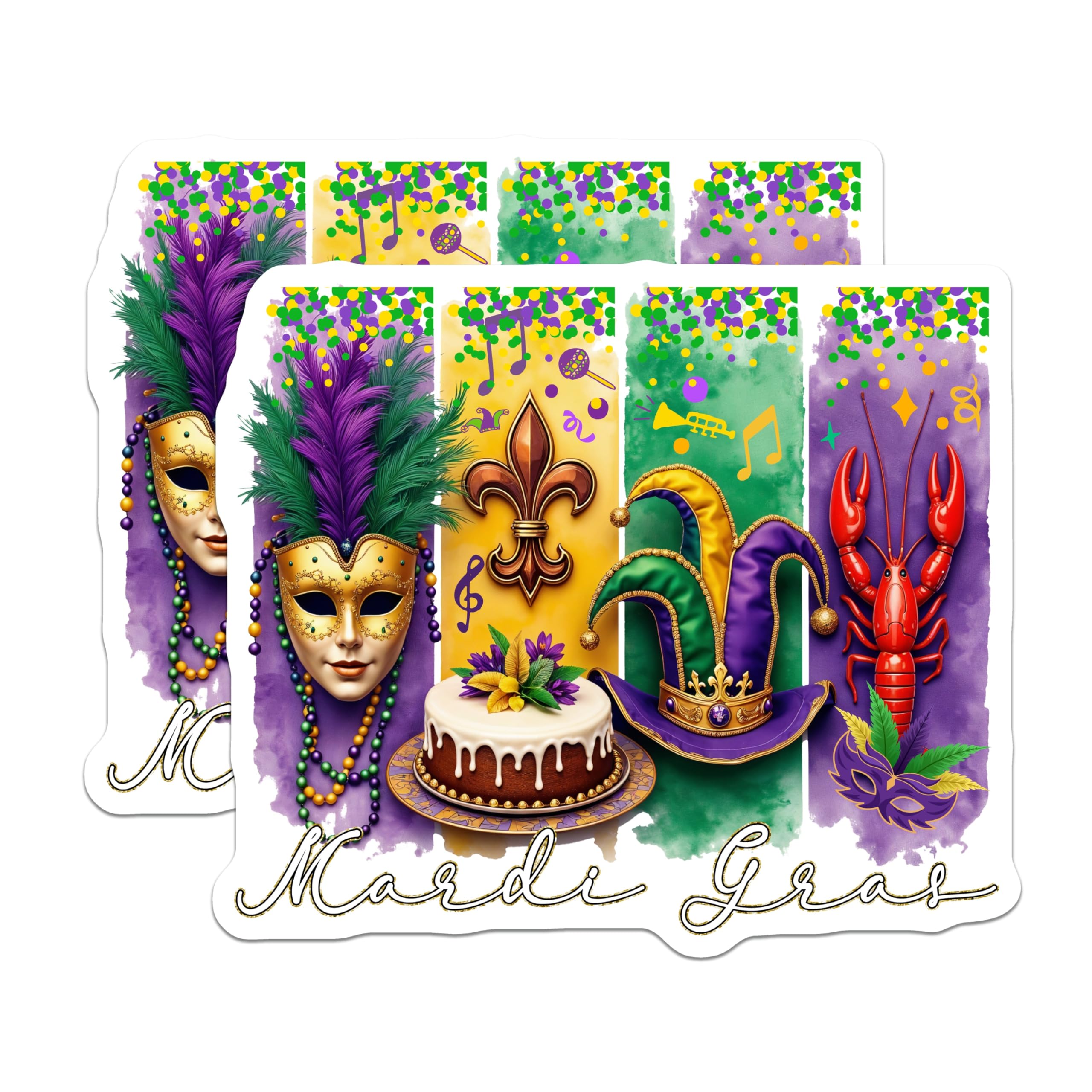 (2 Pack) Mardi Gras Magnets - New Orleans Celebration - Carnival Decorations - 5" On Longest Side - Premium Magnet - for Cars, Refrigerators, Toolboxes, Lockers - Made in USA - MAG14733