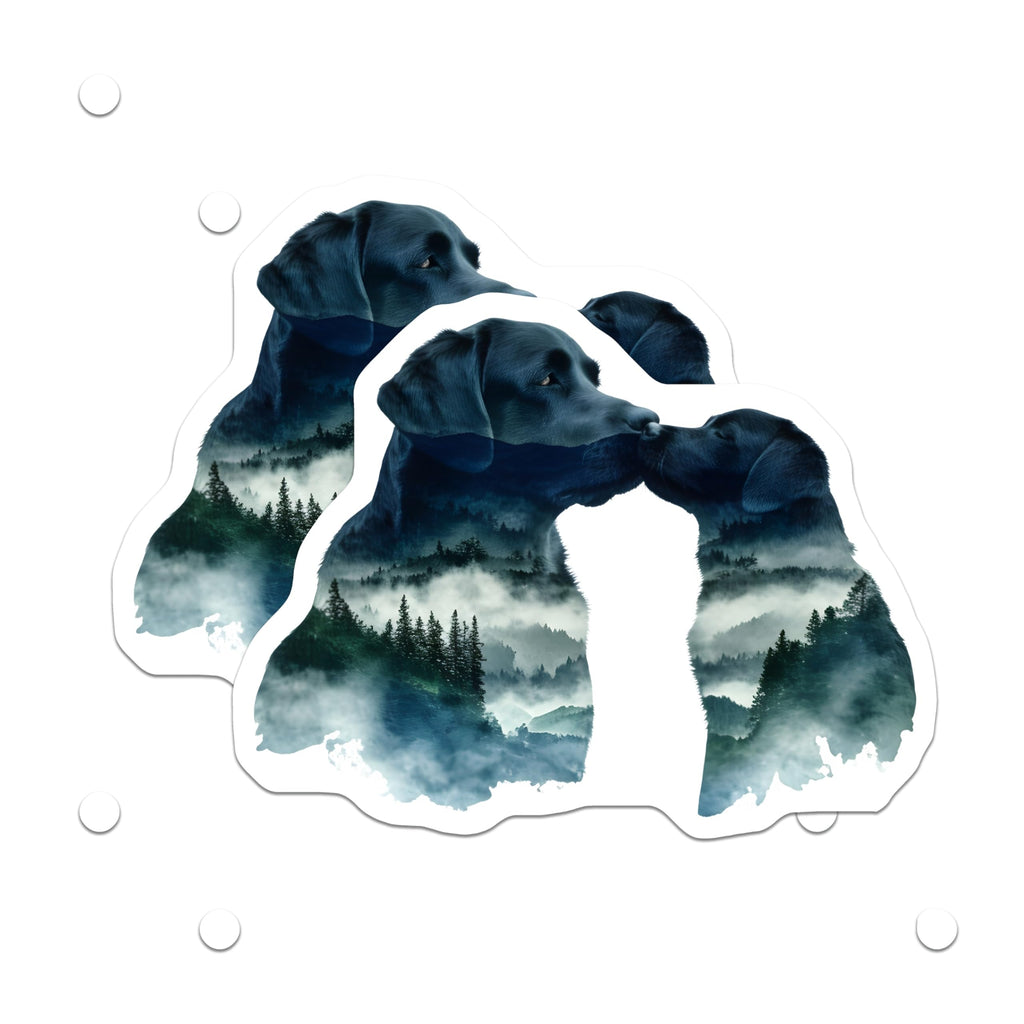 (2 Pack) Black Labrador Magnets - Kissing Dogs Artwork - Mountain Scenery Home Decor - 5" On Longest Side - Premium Magnet - for Cars, Refrigerators, Toolboxes, Lockers - Made in USA - MAG15434