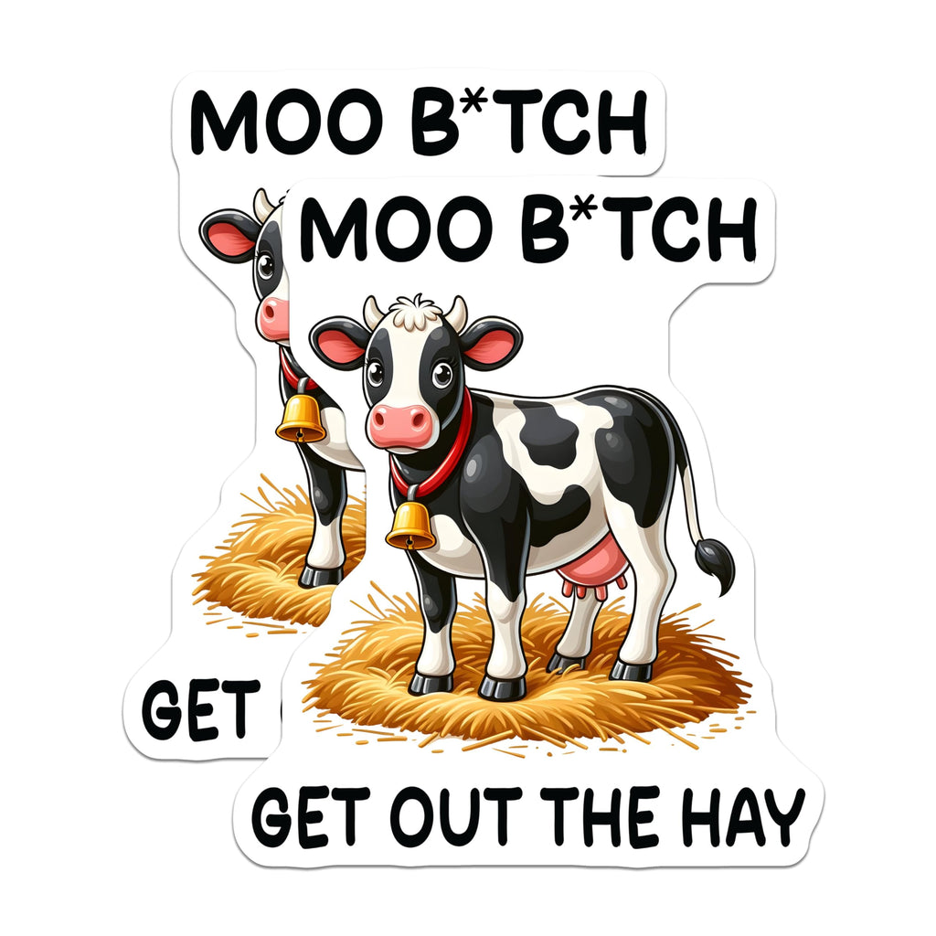 (2 Pack) Moo B*Itch Get Out The Hay Magnets - Funny Cow Design - Farmhouse Kitchen Decor - 5" On Longest Side - for Cars, Fridges, Toolboxes - Made in USA - MAG5648