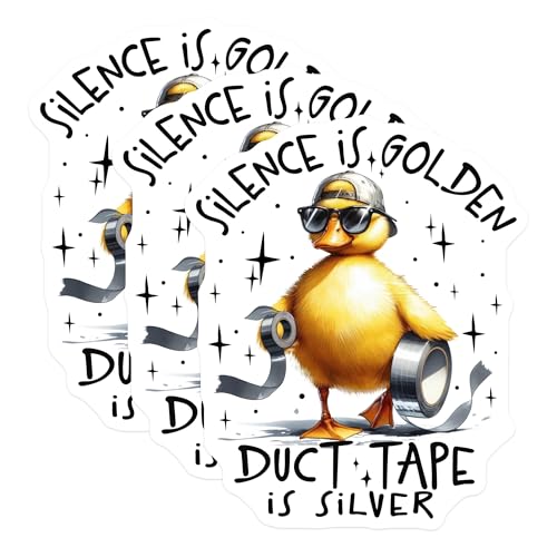 (3 Pack) Duck Duct Tape Decals - Funny Duck Art - Silence is Golden Saying - 3 Inches On Longest Side - Easy Peel & Apply - Made in USA - 3MCS4078