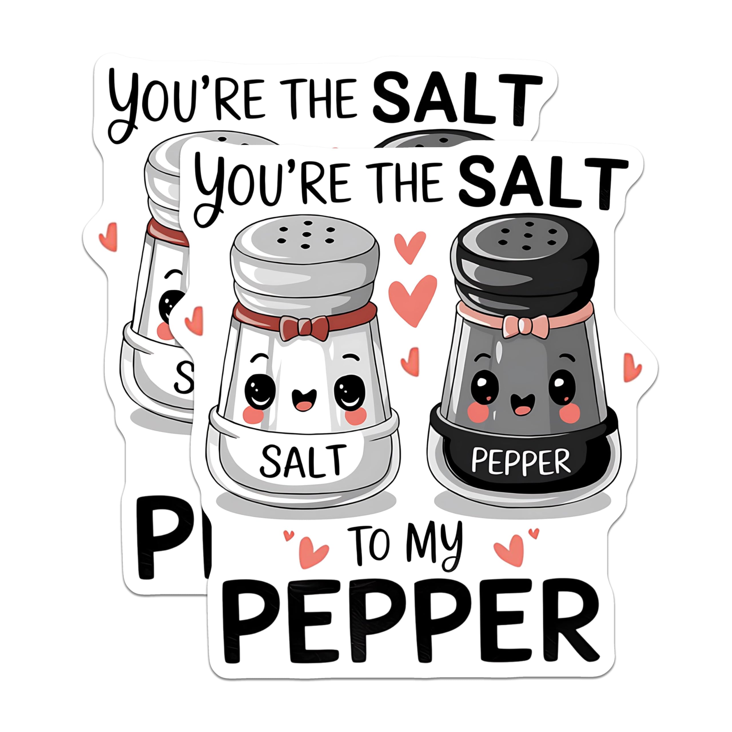 (2 Pack) Cute Salt and Pepper Stickers - Adorable Food Stickers - Fun Couples Stickers - 5" On Longest Side - Sticks to Smooth Flat Surfaces - Made in USA - BMCS5291